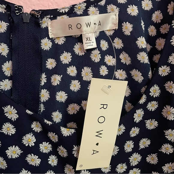 NWT Row A Godet scoop neck summer dress navy floral print A line size XL daisies - Picture 9 of 9
